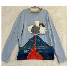 NWT Mini Boden Volcano Shirt 11 12 Boys Blue Lava Rainbw